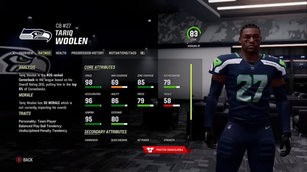 CB Tariq Woolen en Madden 24