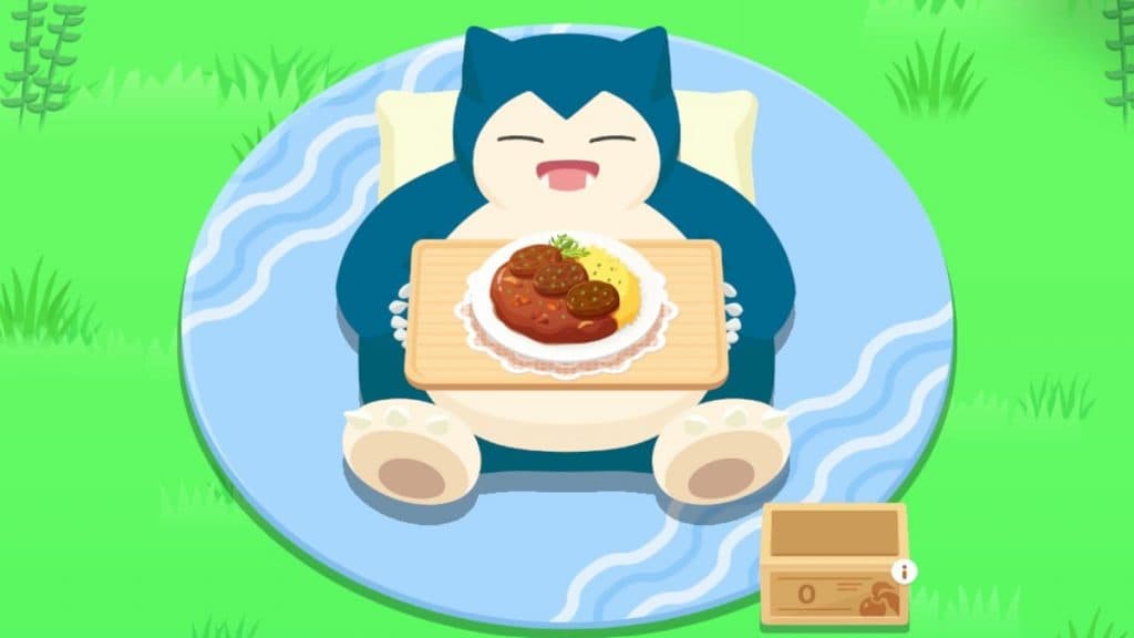 pokemon sleep snorlax disfrutando de un plato cocinado