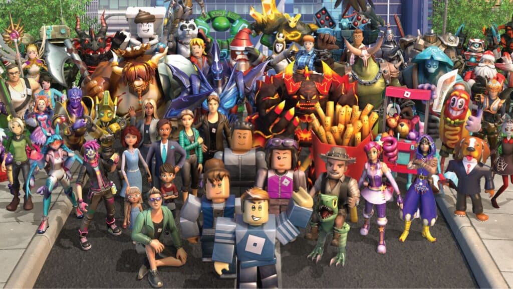 Personajes de Roblox en un grupo grande