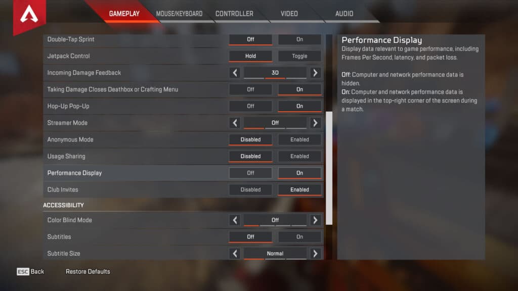 Configuración de FPS de visualización de rendimiento de Apex Legends