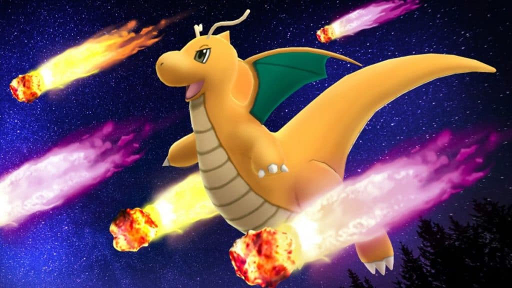 dragonite usando draco meteorito en pokemon go fantasía taza