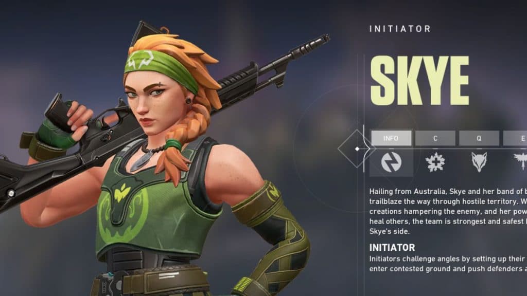 Skye en la pantalla de selección de Agente de Valorant.