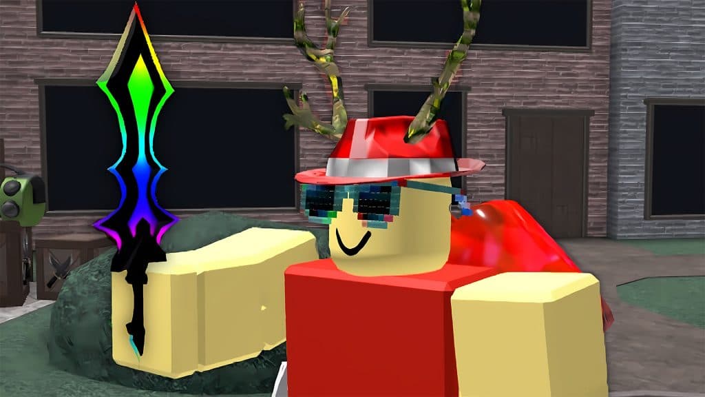 Un personaje que sostiene una espada en Roblox Murder Mystery 2.