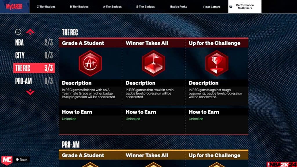 Página del multiplicador de rendimiento en el modo MyTeam de NBA 2K24