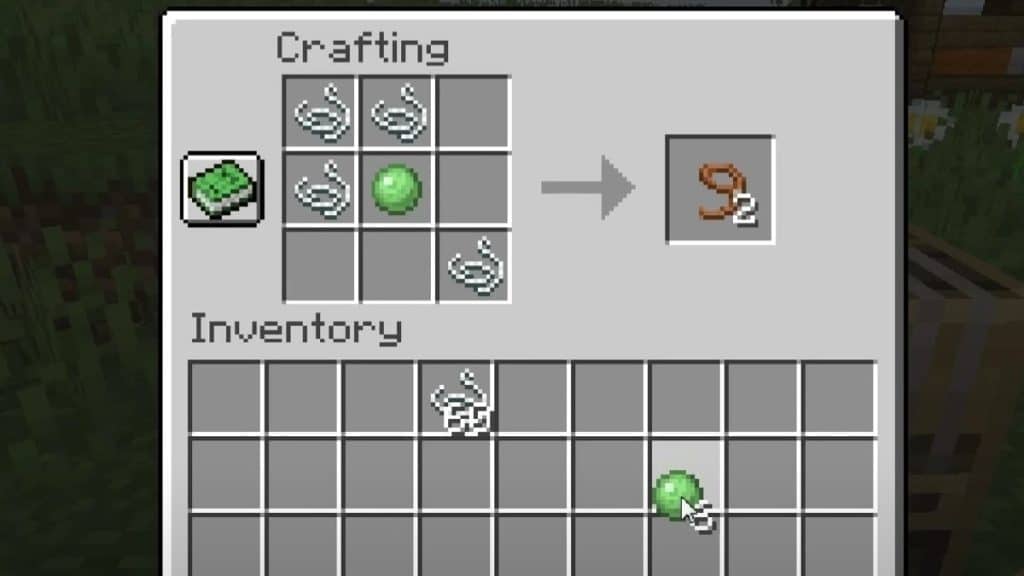 Receta para un plomo en Minecraft.