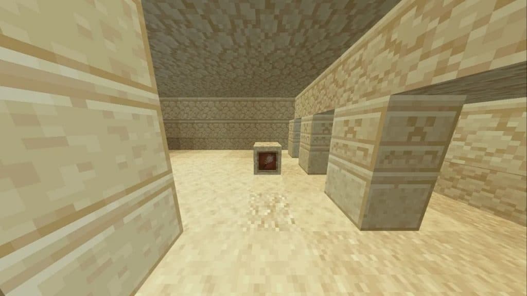 Arena sospechosa en un templo del desierto en Minecraft.