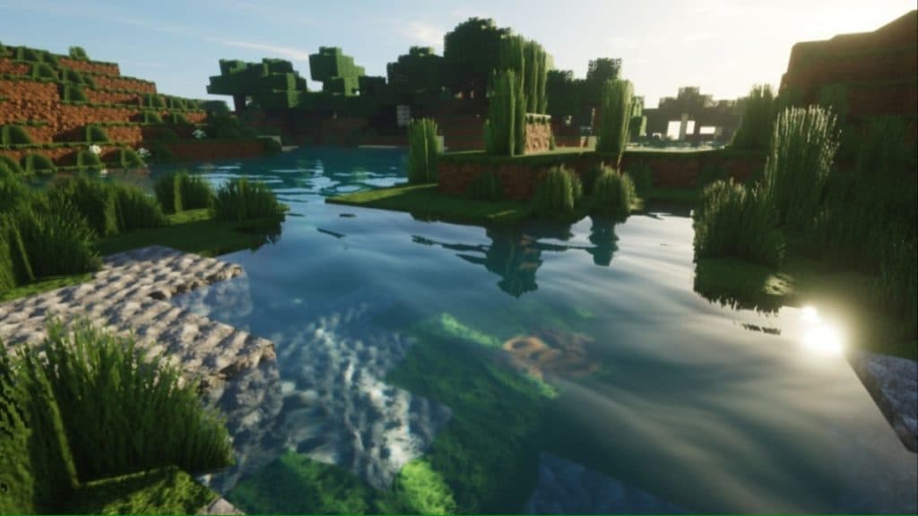 Un río en Minecraft.