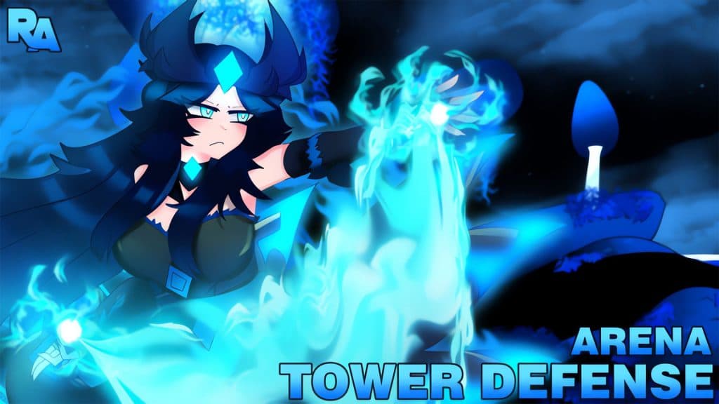 Obra de arte de un personaje en Roblox Arena Tower Defense usando sus poderes.