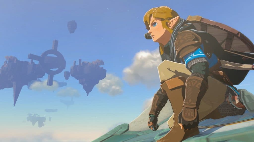 Link montando un dragón en Zelda Tears of the Kingdom