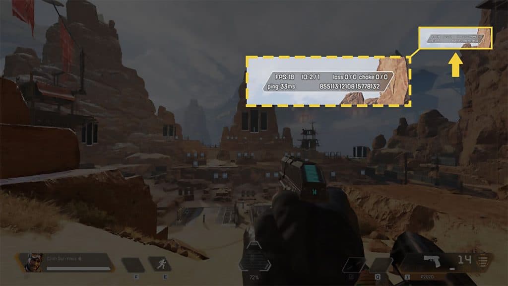 Vista en el juego de Apex Legends de la configuración de visualización de rendimiento de FPS.