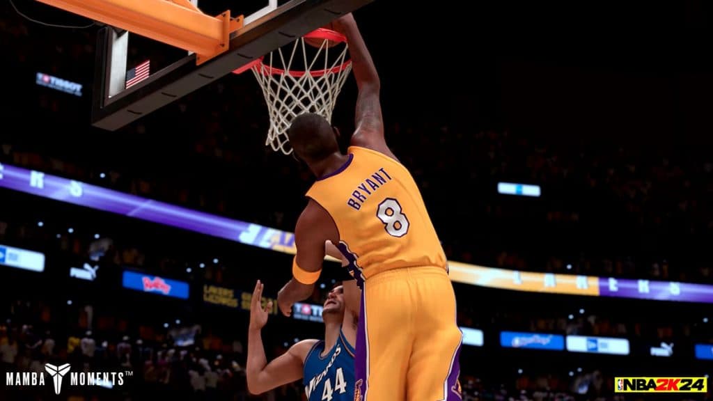 Kobe Bryant sumergiéndose en NBA 2K24 Mamba Moments