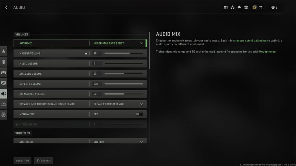 El mejor menú de configuración de audio de Warzone 2