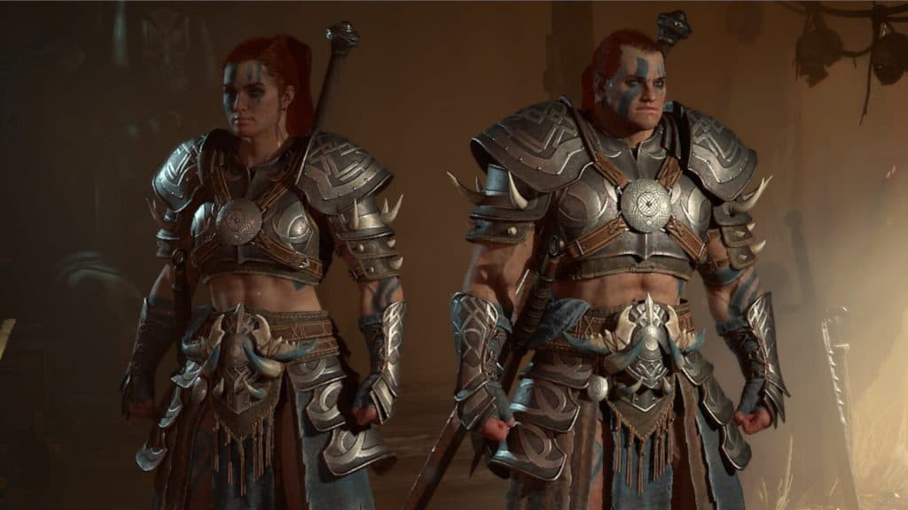 Modelos de personajes masculinos y femeninos para la clase Bárbaro en Diablo 4