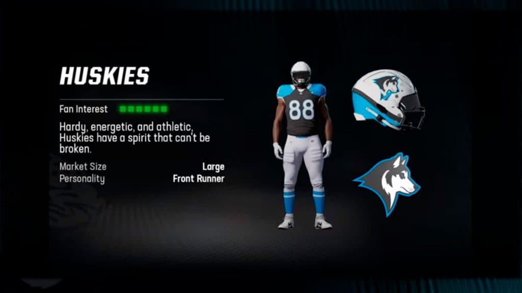 Logotipo y uniformes de Huskies en Madden 24