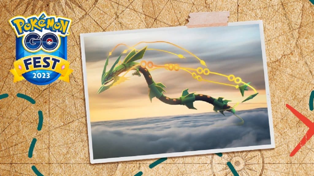 Mega Rayquaza en una imagen promocional de Pokémon Go Fest 2023