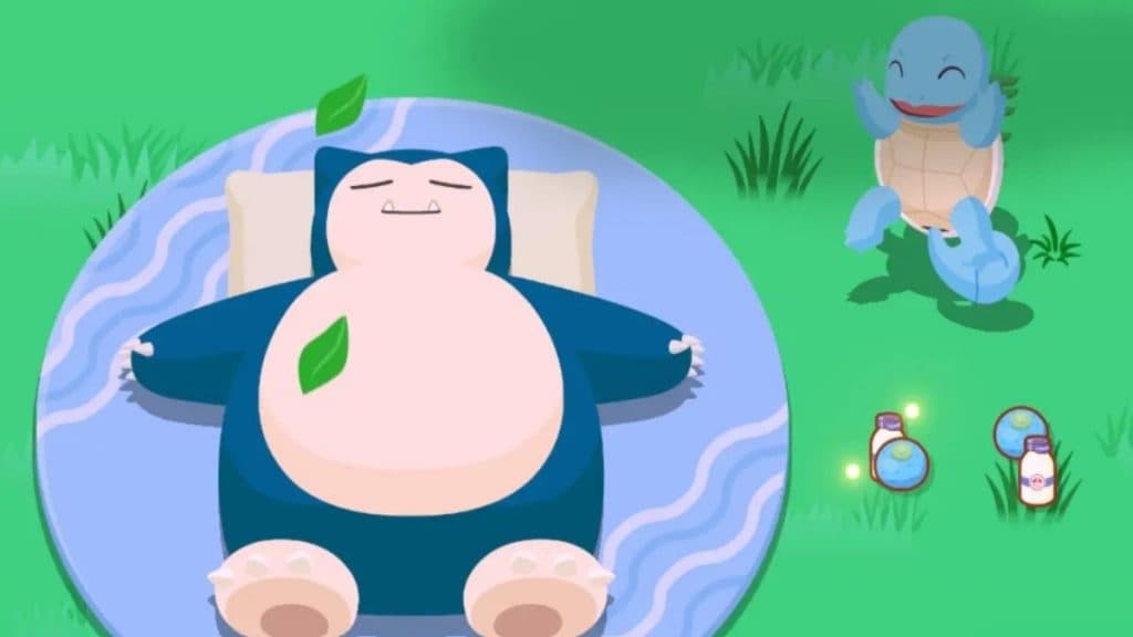 Pokémon Sleep Snorlax con bayas e ingredientes de Squirtle