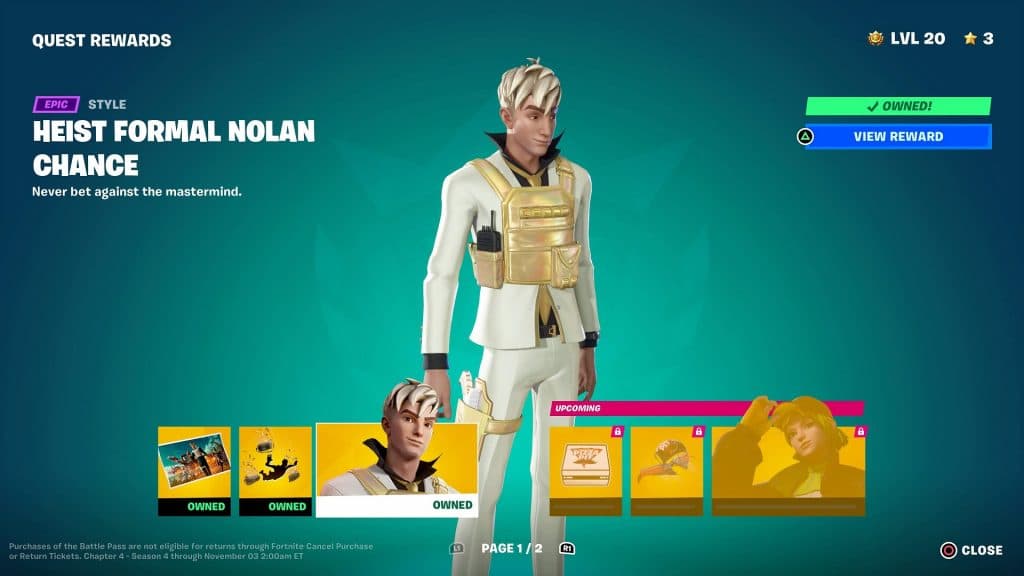 Atraco a la piel formal de Nolan Chance en Fortnite