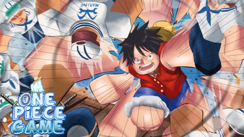 Luffy luchando contra enemigos en la miniatura de Roblox A One Piece Game.