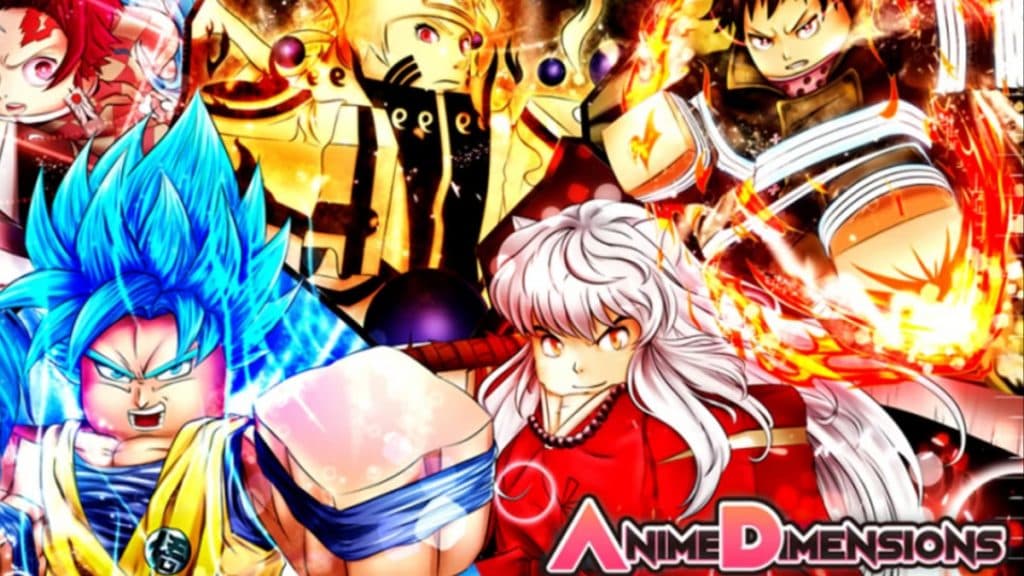 Varios personajes de anime mostrados en Anime Dimensions en Roblox.