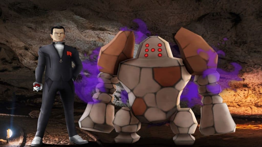 imagen promocional de pokemon go giovanni y shadow regirock