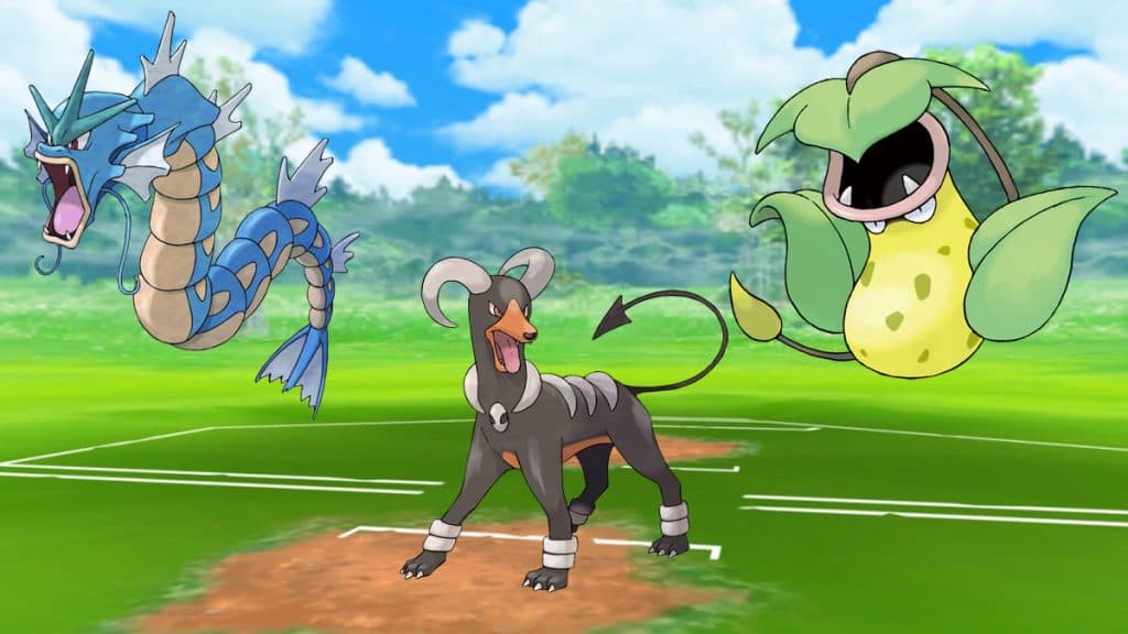 Gyarados, Houndoom y Victreebel en un campo de batalla de Pokémon Go