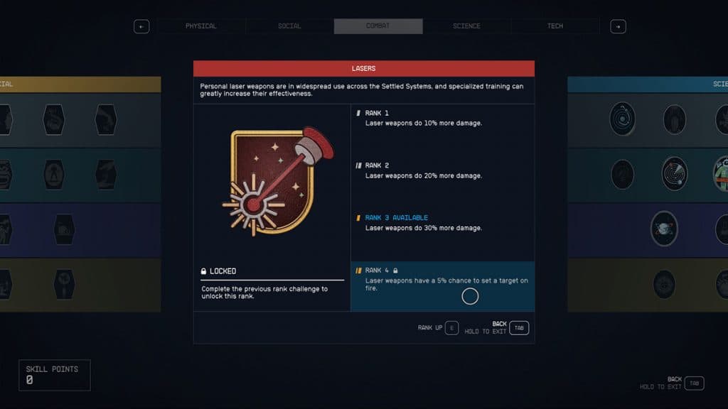 Habilidad con láseres en Starfield