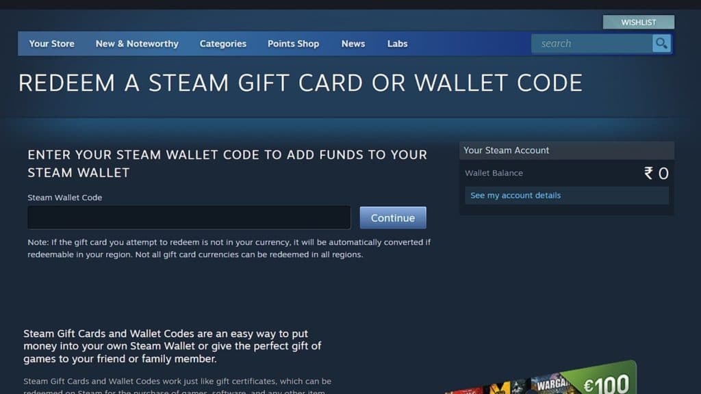 Sitio web oficial de Steam para canjear códigos