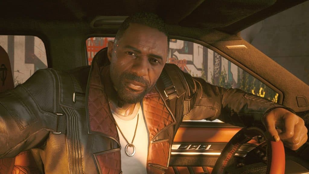 Solomon Reed en un coche en Cyberpunk 2077 Phantom Liberty.