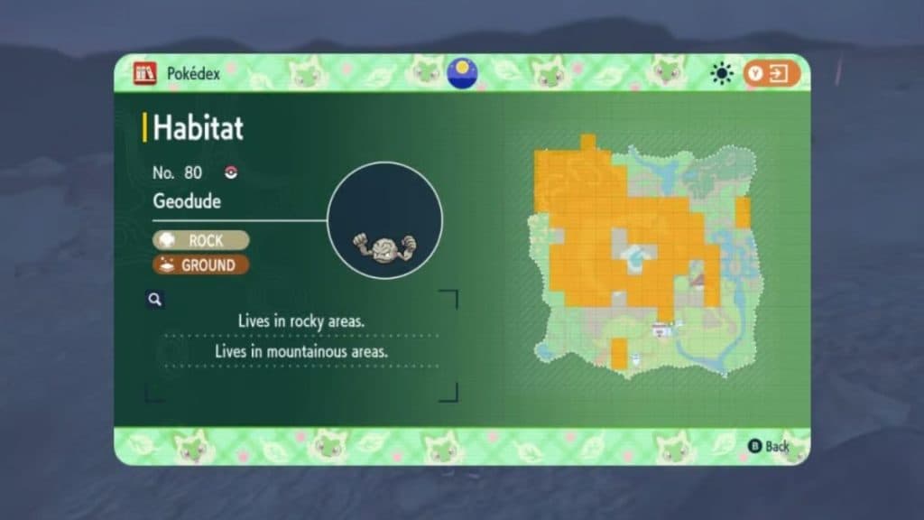 pokemon violeta escarlata máscara verde azulado especies dlc hábitat geodude en el mapa de kitakami