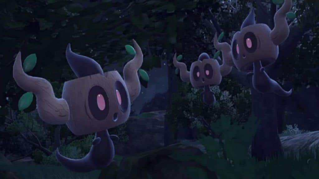 Pokémon máscara escarlata y violeta verde azulado especie dlc phantump en el juego