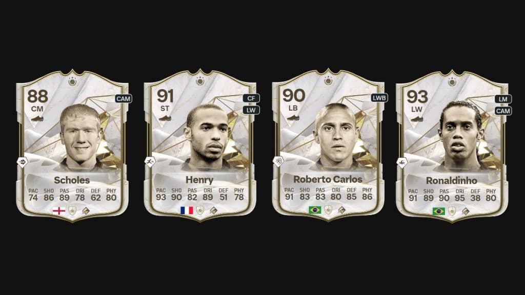 Tarjetas Icon de Scholes, Herny, Roberto Carlos y Ronaldinho en EA FC 24