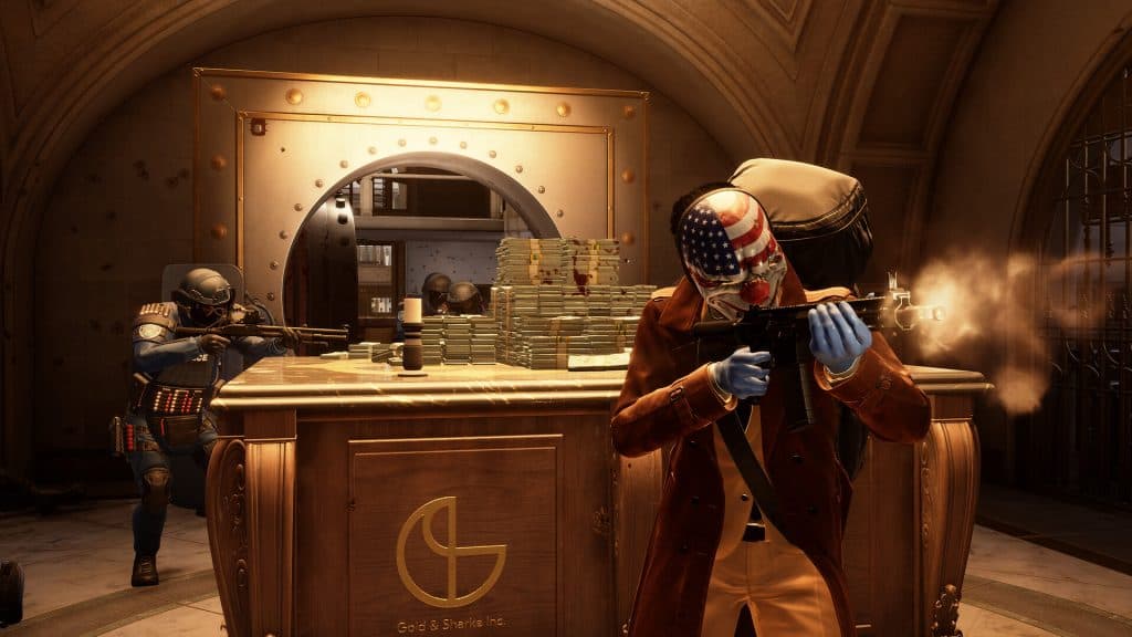 Personaje de Payday 3 saqueando una bóveda.