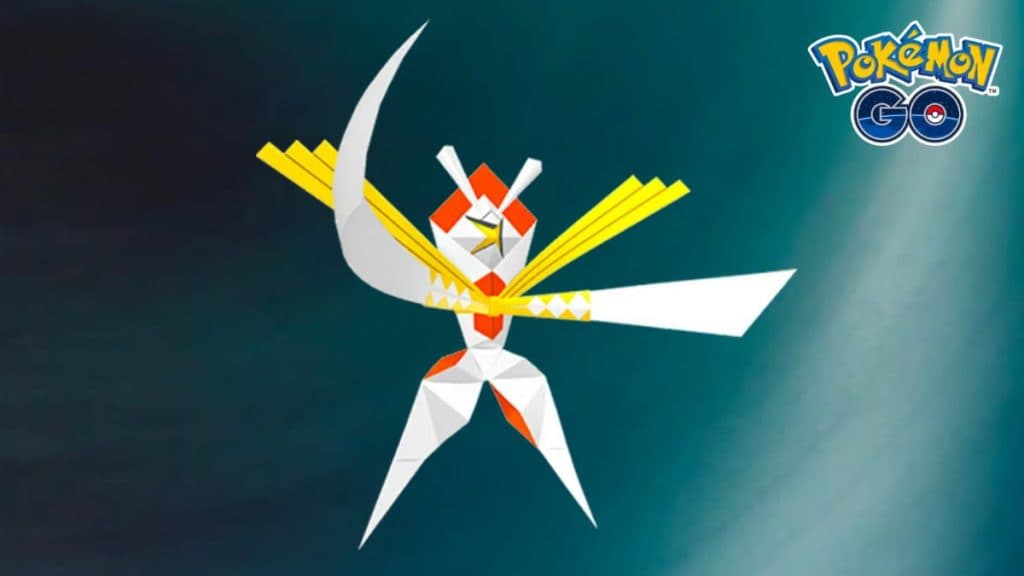 Imagen de Pokémon Go Kartana con fondo tipo acero en el juego.