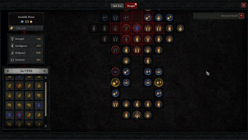 Tablero Paragon en Diablo 4