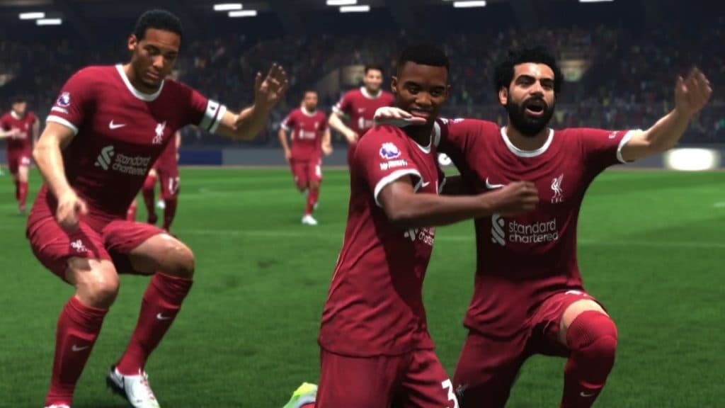 Jugadores del Liverpool celebrando en EA FC 24