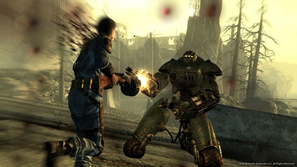 personaje de Fallout 3 disparando a un enemigo