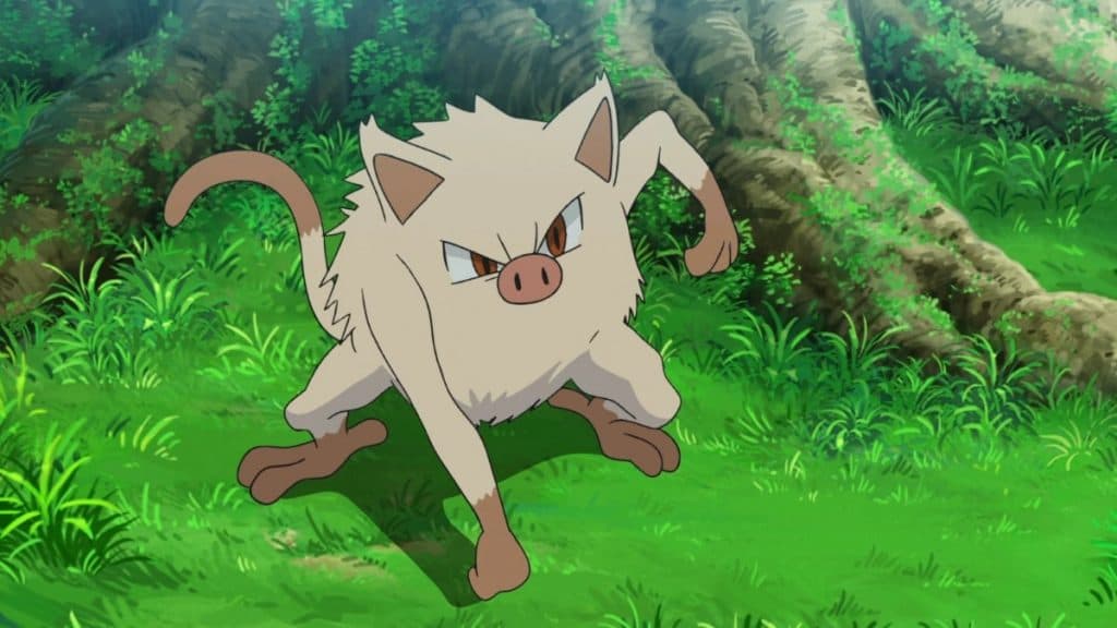 pokemon go mankey haciendo una pose en el anime