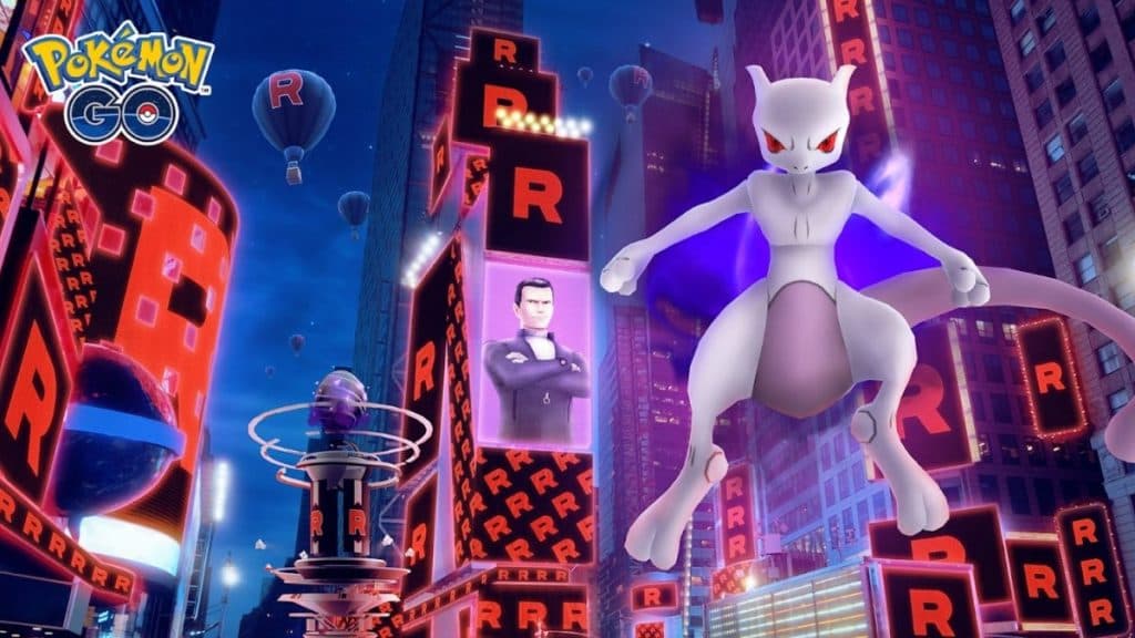 Imagen promocional de Pokémon Go Shadow Raids con Shadow Mewtwo como jefe de raid