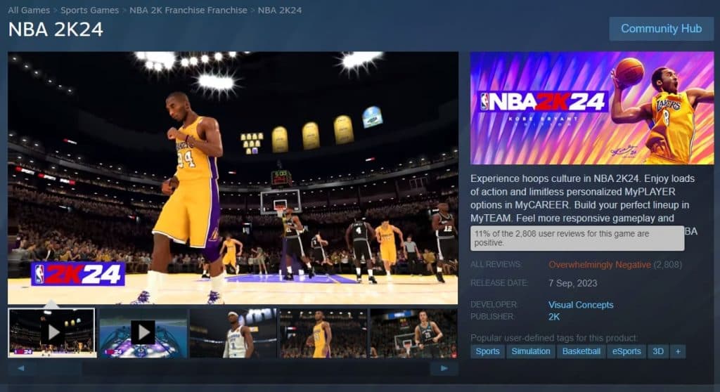 Página de NBA 2K24 en Steam