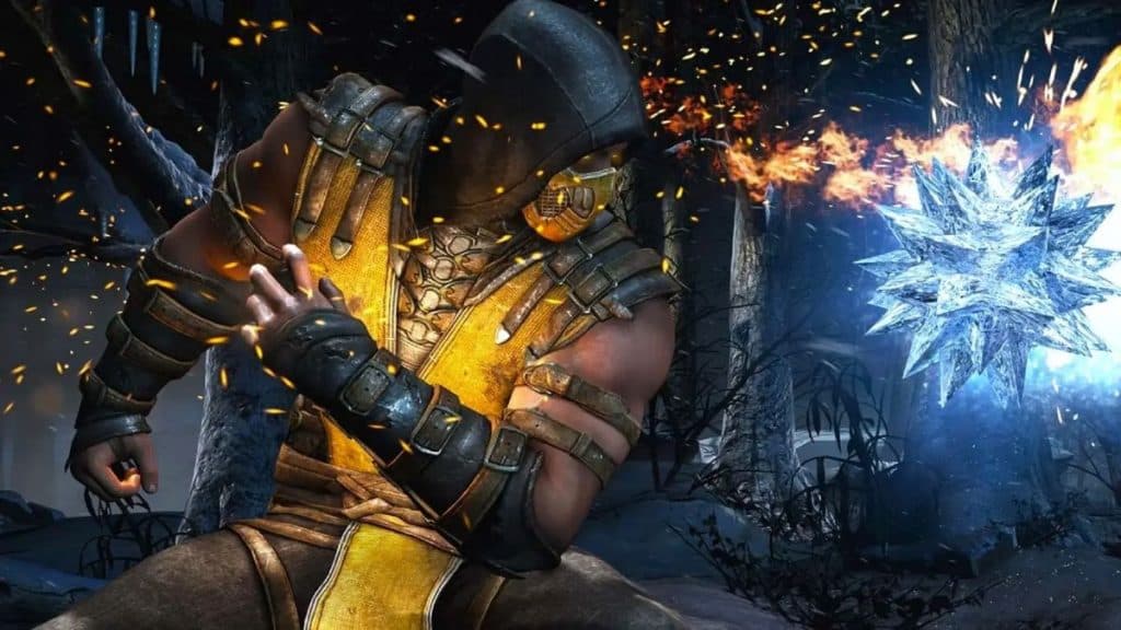 Escorpión realizando un movimiento en Mortal Kombat 1.