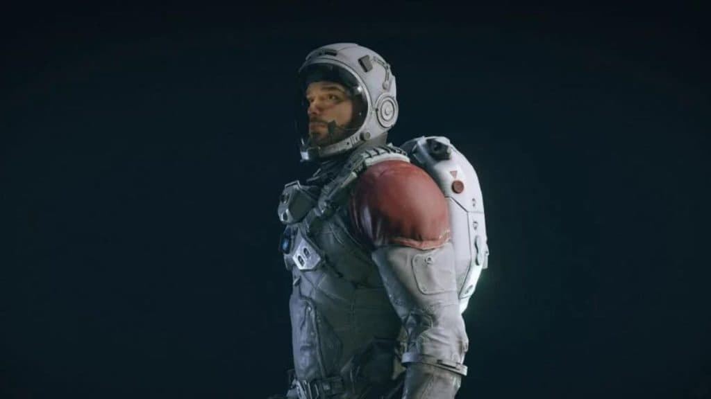 personaje de starfield en traje espacial