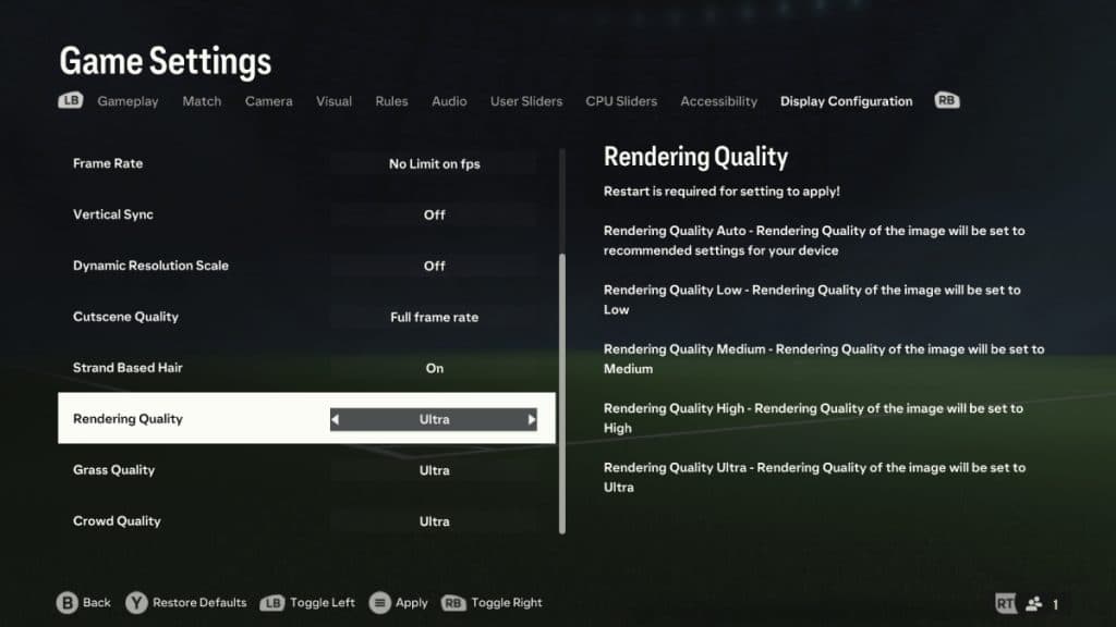 Configuración de pantalla EA FC 24 Ultra