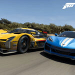 A Cadillac and a Corvette racing in Forza Motorsport