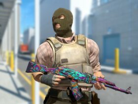 Terrorist character holding AK-47 in T-Spawn of Nuke map in CS2