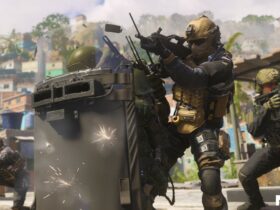 Modern Warfare 3 characters shooting and hiding behind a Riot shield in the reveal posted for the new title