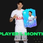 Heung-Min Son holding EA FC 24 POTM card