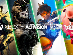 Halo, Ghost Call of Duty, Overwatch, and Candy Crush along Xbox Activision Blizzard King logos