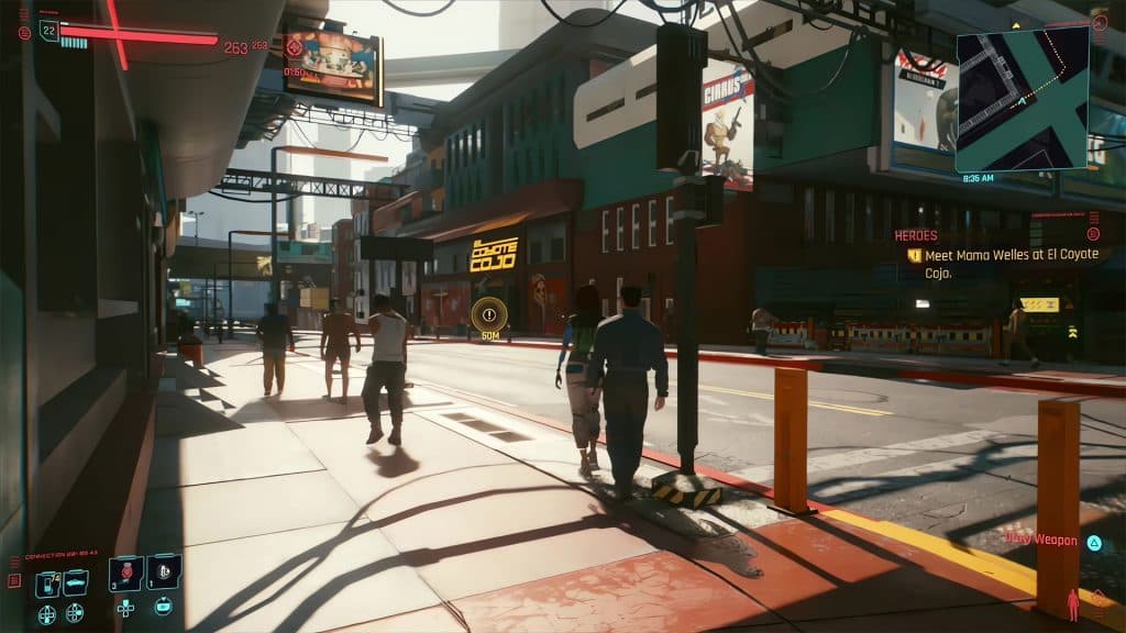 Captura de pantalla de la misión secundaria Heroes en Cyberpunk 2077.