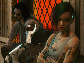 Johnny Silverhand and Judy in Cyberpunk 2077.