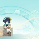 Venti chibi art where he is playing lyre in Genshin Impact